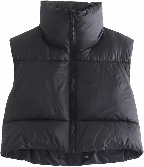 Unilexi Womens Warm Retro Padded Cropped Vest Stand Collar Puffer Short Vest Sleeveless Coat