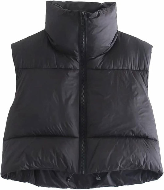 Unilexi Womens Warm Retro Padded Cropped Vest Stand Collar Puffer Short Vest Sleeveless Coat - 7DAY'S