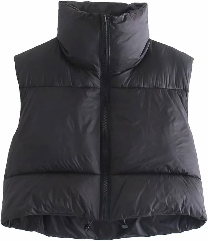 Unilexi Womens Warm Retro Padded Cropped Vest Stand Collar Puffer Short Vest Sleeveless Coat - 7DAY'S