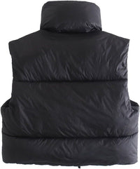 Unilexi Womens Warm Retro Padded Cropped Vest Stand Collar Puffer Short Vest Sleeveless Coat - 7DAY'S