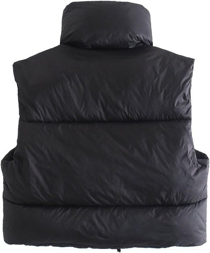 Unilexi Womens Warm Retro Padded Cropped Vest Stand Collar Puffer Short Vest Sleeveless Coat - 7DAY'S