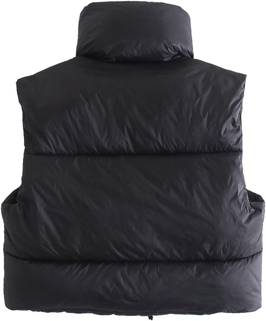 Unilexi Womens Warm Retro Padded Cropped Vest Stand Collar Puffer Short Vest Sleeveless Coat - 7DAY'S