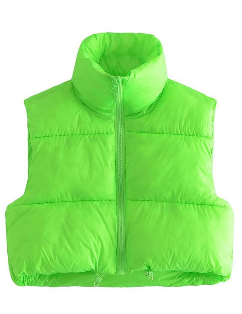 Unilexi Womens Warm Retro Padded Cropped Vest Stand Collar Puffer Short Vest Sleeveless Coat - 7DAY'S