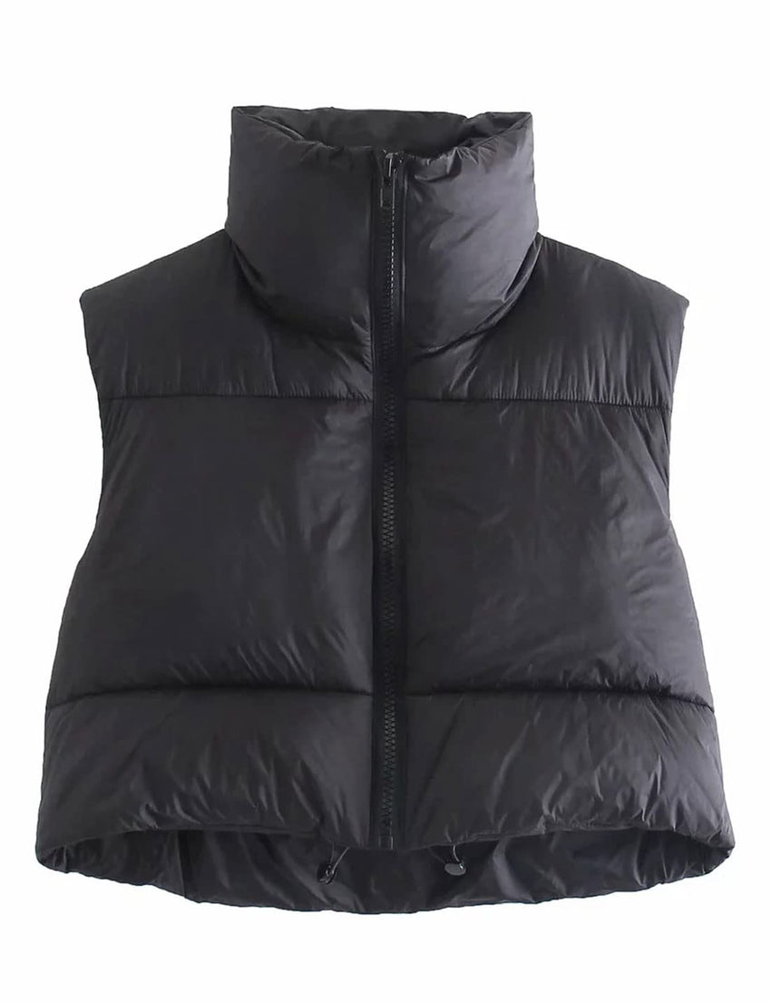 Unilexi Womens Warm Retro Padded Cropped Vest Stand Collar Puffer Short Vest Sleeveless Coat - 7DAY'S