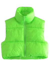 Unilexi Womens Warm Retro Padded Cropped Vest Stand Collar Puffer Short Vest Sleeveless Coat - 7DAY'S