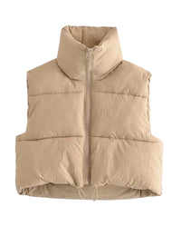 Unilexi Womens Warm Retro Padded Cropped Vest Stand Collar Puffer Short Vest Sleeveless Coat - 7DAY'S