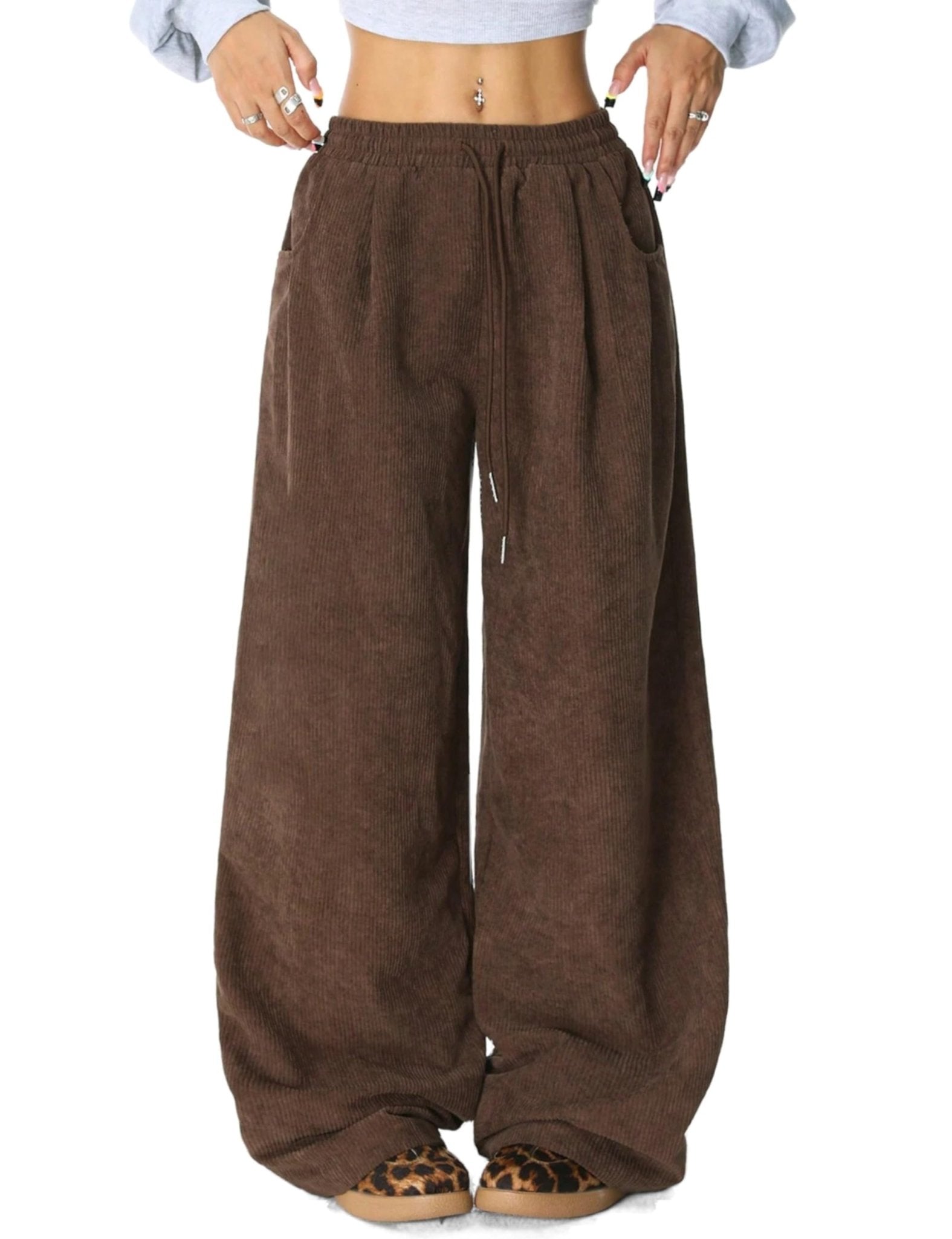 Unilexi Womens Wide - Leg Corduroy Pants with Drawstring Elastic Waist Casual Palazzo Pants Loose Fit - 7DAY'S