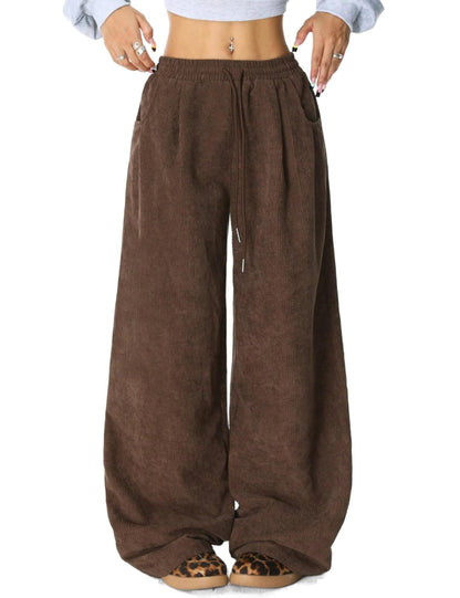 Unilexi Womens Wide - Leg Corduroy Pants with Drawstring Elastic Waist Casual Palazzo Pants Loose Fit - 7DAY'S