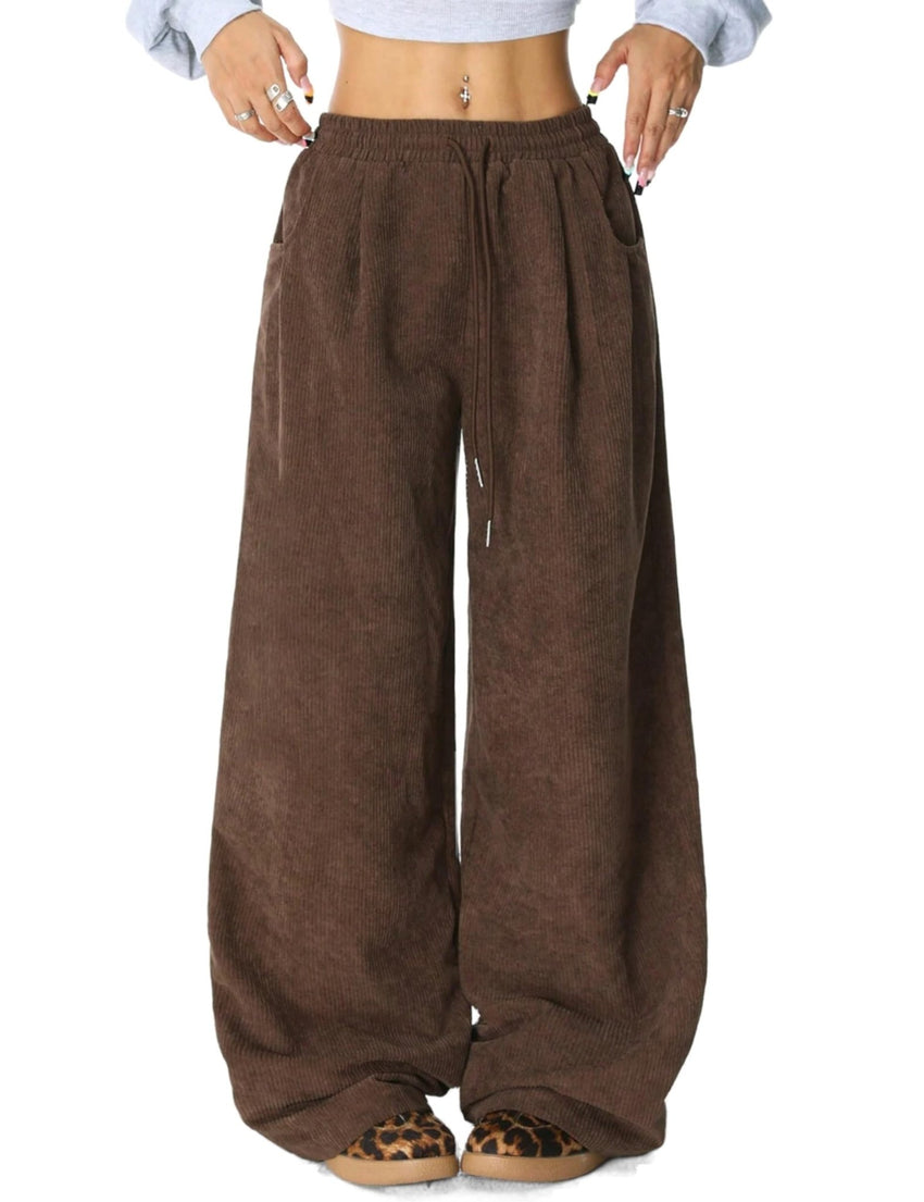 Unilexi Womens Wide - Leg Corduroy Pants with Drawstring Elastic Waist Casual Palazzo Pants Loose Fit - 7DAY'S