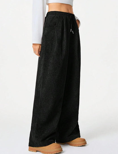 Unilexi Womens Wide - Leg Corduroy Pants with Drawstring Elastic Waist Casual Palazzo Pants Loose Fit - 7DAY'S