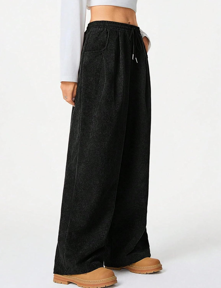Unilexi Womens Wide - Leg Corduroy Pants with Drawstring Elastic Waist Casual Palazzo Pants Loose Fit - 7DAY'S