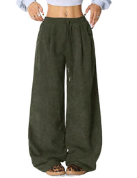 Unilexi Womens Wide - Leg Corduroy Pants with Drawstring Elastic Waist Casual Palazzo Pants Loose Fit - 7DAY'S