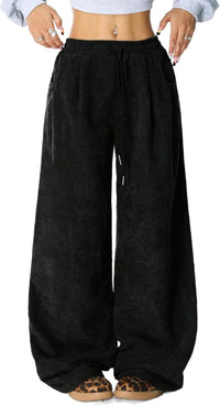 Unilexi Womens Wide - Leg Corduroy Pants with Drawstring Elastic Waist Casual Palazzo Pants Loose Fit - 7DAY'S