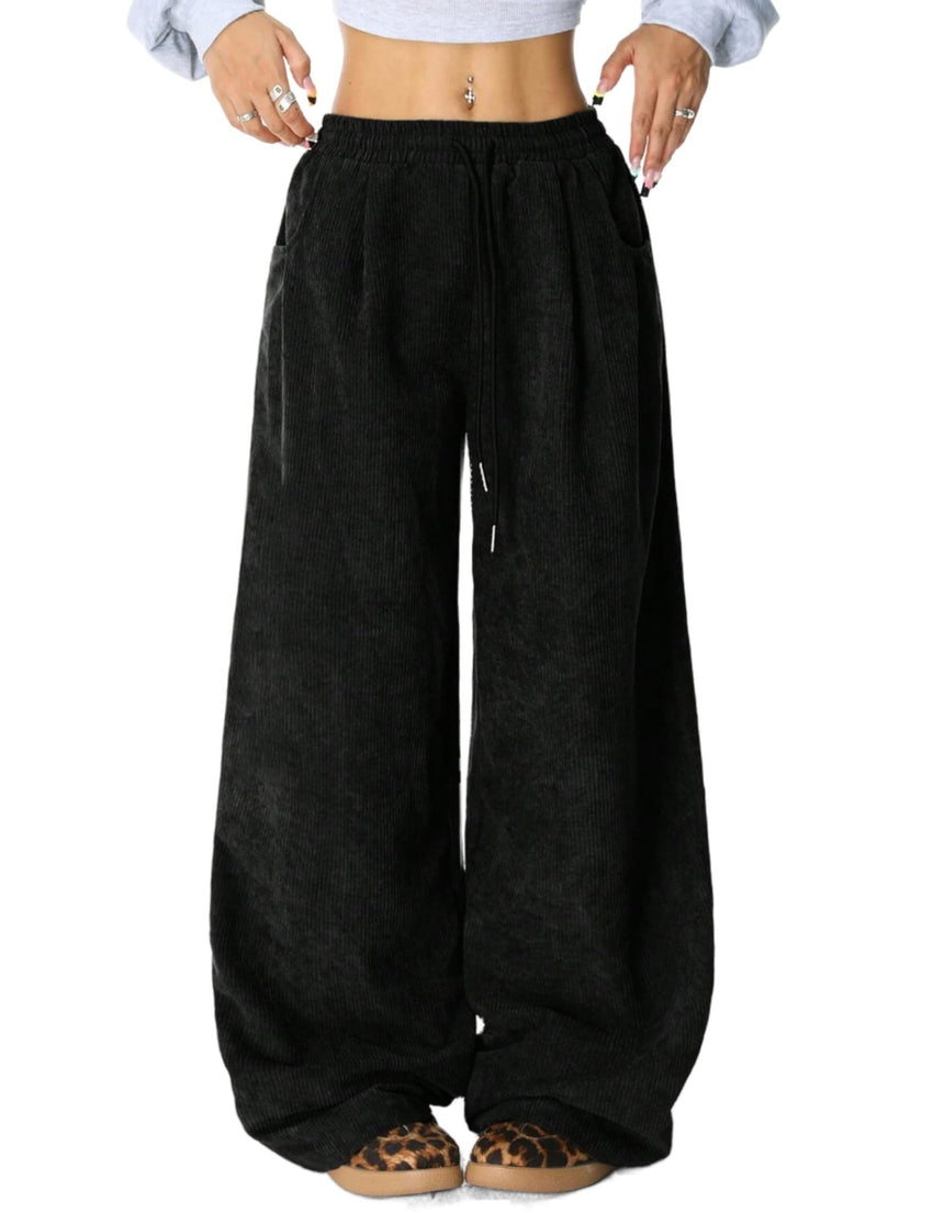 Unilexi Womens Wide - Leg Corduroy Pants with Drawstring Elastic Waist Casual Palazzo Pants Loose Fit - 7DAY'S
