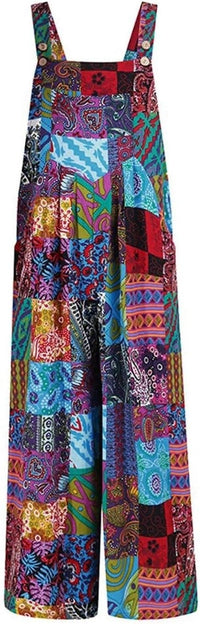 Unilexi Women's Wide Leg Cotton Jumpsuits Boho Floral Print Casual Bib Overalls with Pockets - 7DAY'S