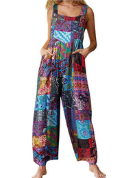 Unilexi Women's Wide Leg Cotton Jumpsuits Boho Floral Print Casual Bib Overalls with Pockets - 7DAY'S