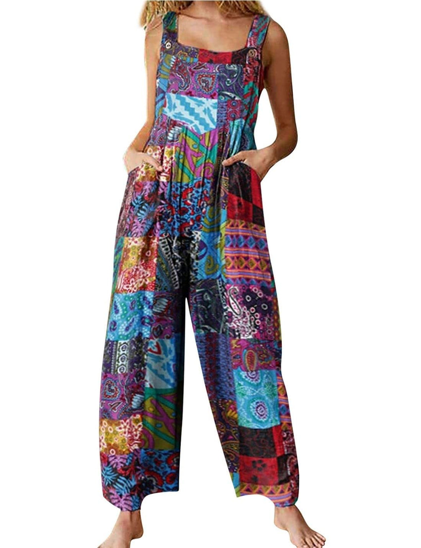 Unilexi Women's Wide Leg Cotton Jumpsuits Boho Floral Print Casual Bib Overalls with Pockets - 7DAY'S