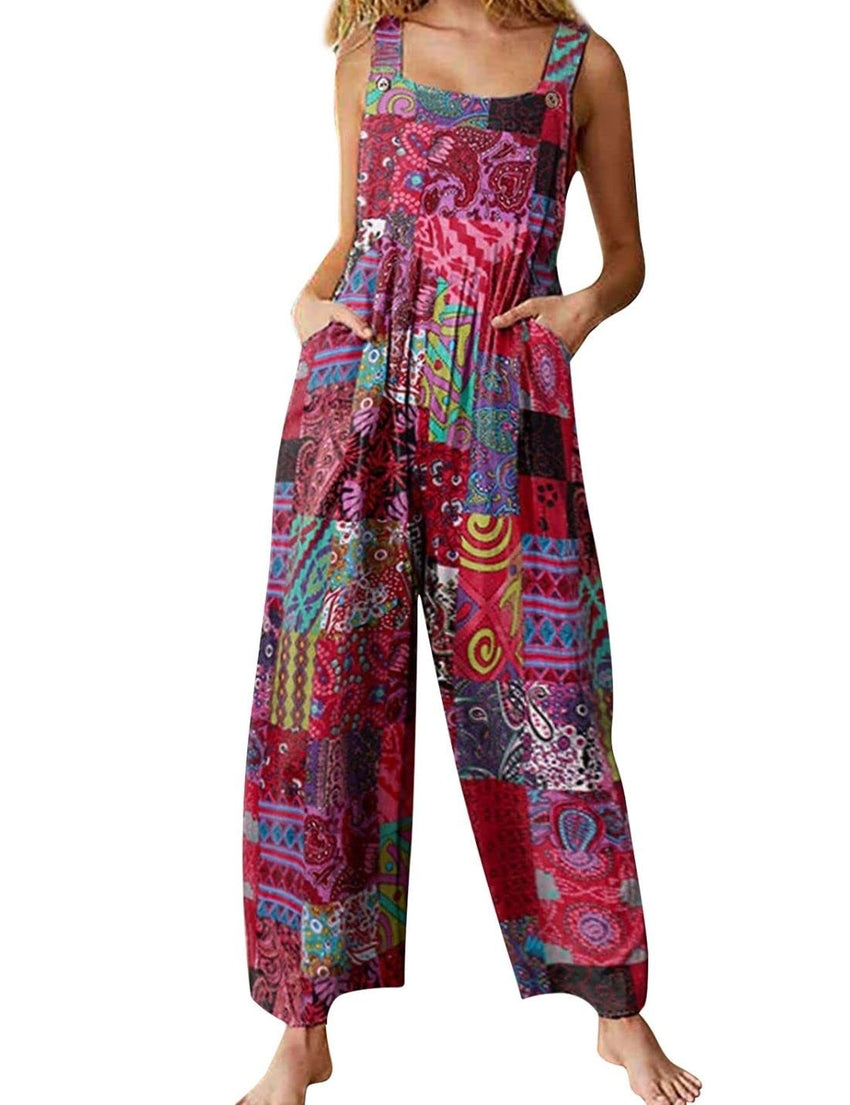 Unilexi Women's Wide Leg Cotton Jumpsuits Boho Floral Print Casual Bib Overalls with Pockets - 7DAY'S