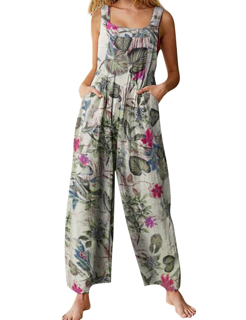 Unilexi Women's Wide Leg Cotton Jumpsuits Boho Floral Print Casual Bib Overalls with Pockets - 7DAY'S