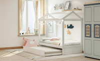 Unique House Bed with Trundle, Customizable Design, Charming White - 7DAY'S