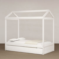 Unique House Bed with Trundle, Customizable Design, Charming White - 7DAY'S