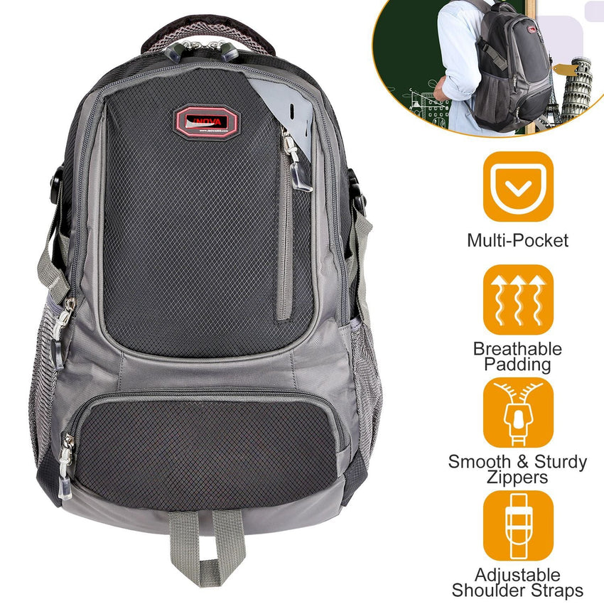 Unisex School Backpack Casual Travel Shoulder Bag W/ Adjustable Straps Dual - Water Bottle Pouch - 7DAY'S