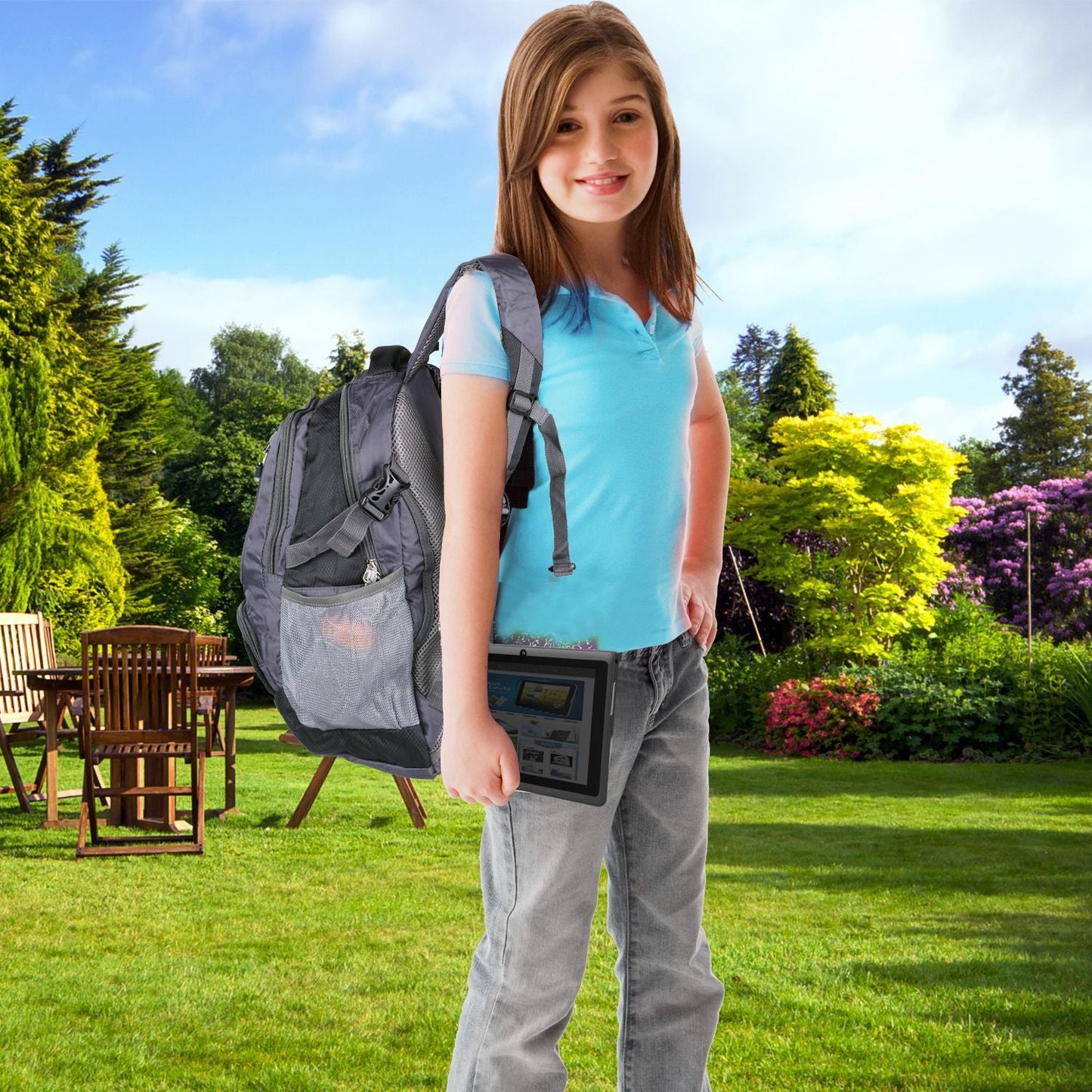 Unisex School Backpack Casual Travel Shoulder Bag W/ Adjustable Straps Dual - Water Bottle Pouch - 7DAY'S