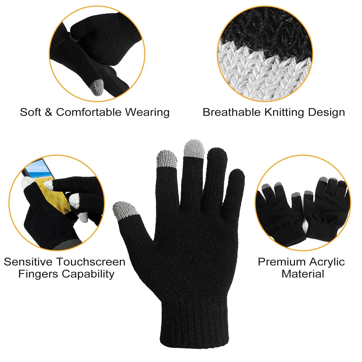 Unisex Touch Screen Gloves Full Finger Winter Warm Knitted Gloves For Warmth Running Cycling Camping Hiking - 7DAY'S
