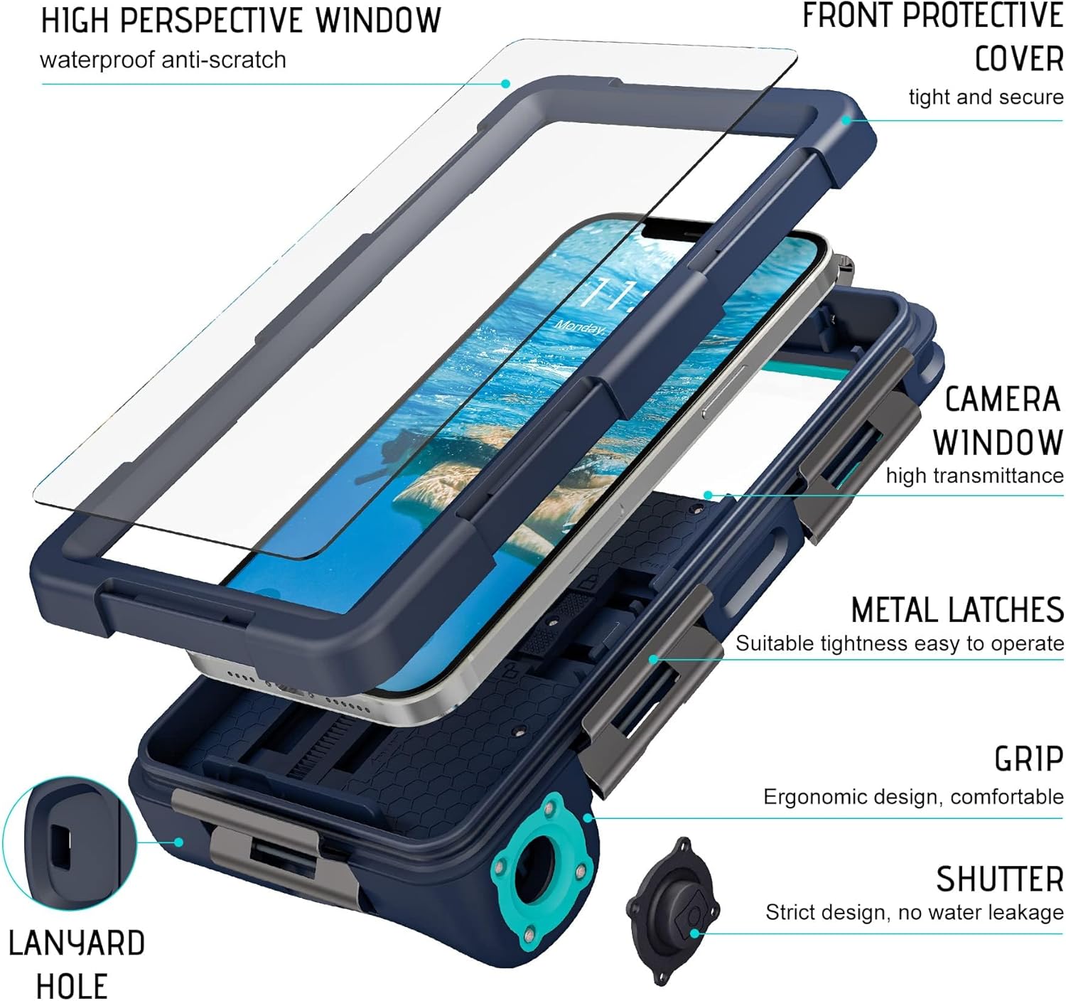 Universal Waterproof Phone Case for Snorkeling, IP68 Professional Diving Underwater Phone Case with Lanyard for iPhone Galaxy (Blue, Universal Waterproof Phone Case) - 7DAY'S