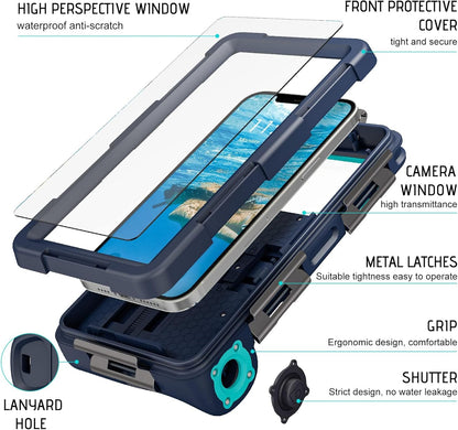 Universal Waterproof Phone Case for Snorkeling, IP68 Professional Diving Underwater Phone Case with Lanyard for iPhone Galaxy (Blue, Universal Waterproof Phone Case) - 7DAY'S