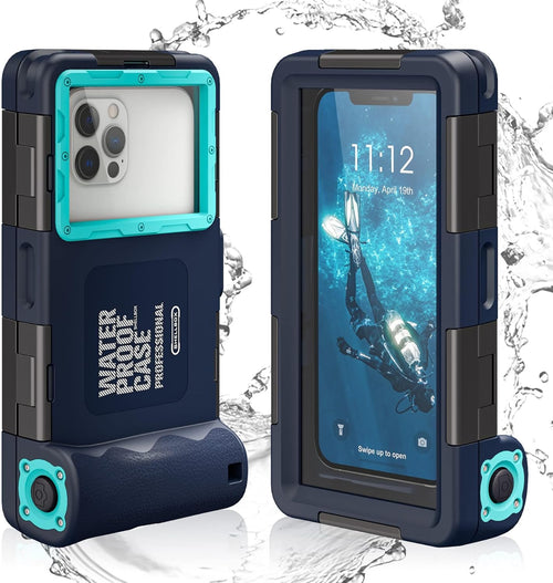 Universal Waterproof Phone Case for Snorkeling, IP68 Professional Diving Underwater Phone Case with Lanyard for iPhone Galaxy (Blue, Universal Waterproof Phone Case)