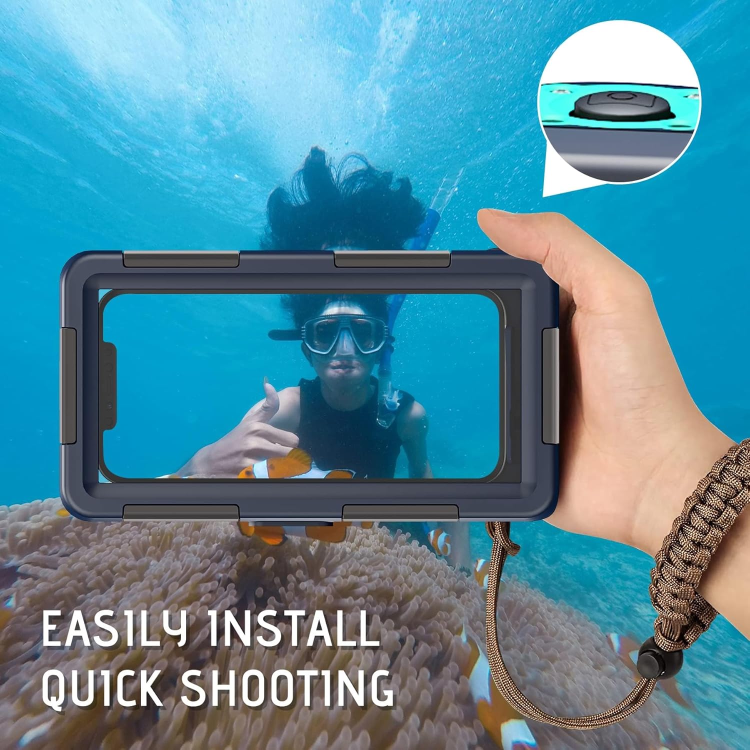 Universal Waterproof Phone Case for Snorkeling, IP68 Professional Diving Underwater Phone Case with Lanyard for iPhone Galaxy (Blue, Universal Waterproof Phone Case) - 7DAY'S