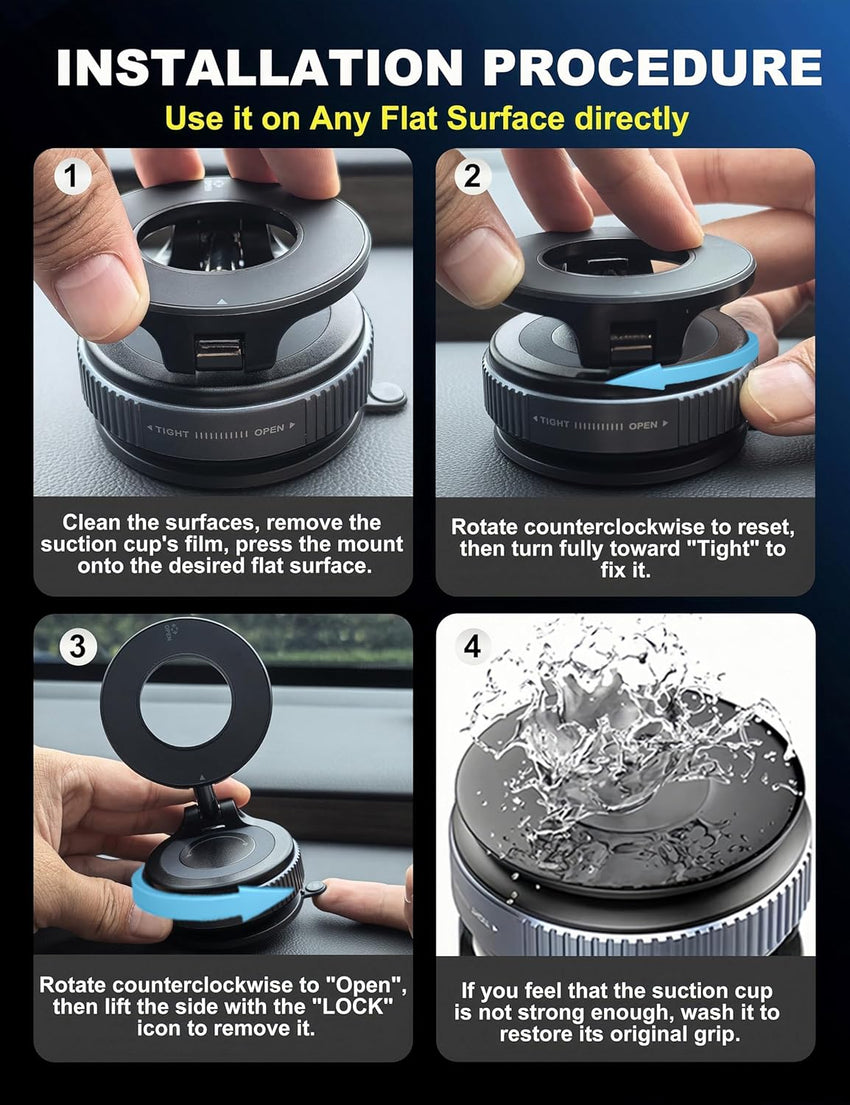Upgraded 360° Nano Gel Vacuum Magnetic Phone Holder, Car Phone Holder for Magsafe[108+LBS Strongest Suction & 3000gf Strongest Magnetic], Suction Cup Phone Mount for Car/for iPhone 16 Pro Max - 7DAY'S