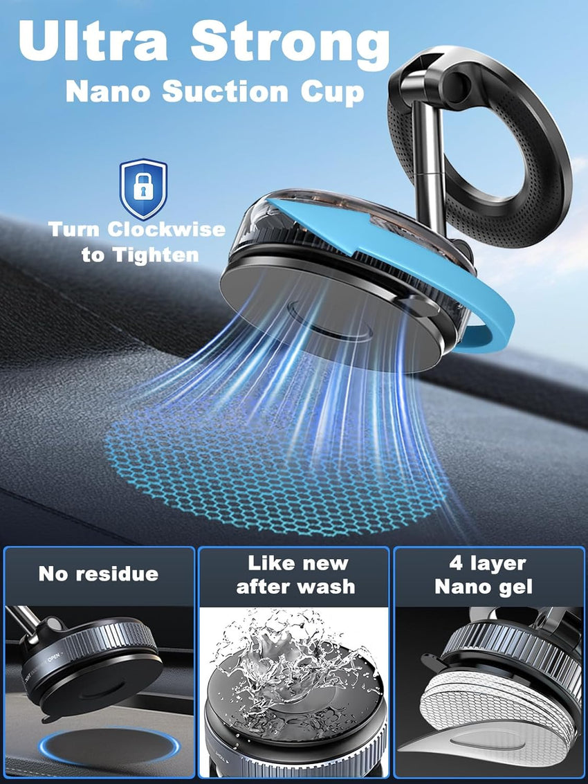 Upgraded 360° Nano Gel Vacuum Magnetic Phone Holder, Car Phone Holder for Magsafe[108+LBS Strongest Suction & 3000gf Strongest Magnetic], Suction Cup Phone Mount for Car/for iPhone 16 Pro Max - 7DAY'S