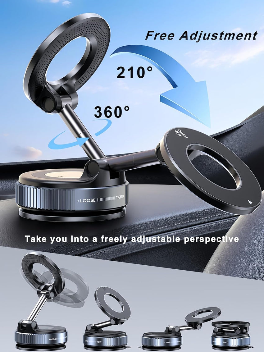 Upgraded 360° Nano Gel Vacuum Magnetic Phone Holder, Car Phone Holder for Magsafe[108+LBS Strongest Suction & 3000gf Strongest Magnetic], Suction Cup Phone Mount for Car/for iPhone 16 Pro Max - 7DAY'S
