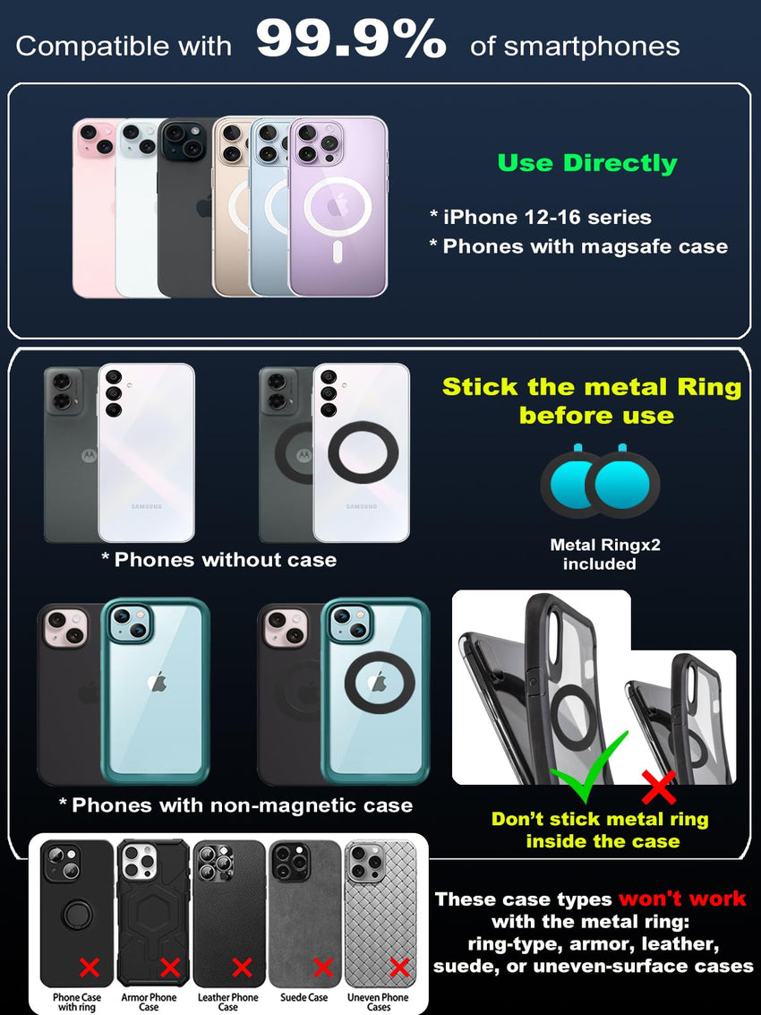Upgraded 360° Vacuum Magnetic Phone Holder, Magnetic Car Phone Mount, Hands - Free Suction Cup Phone Holder for Car/Gym/Mirror/Shower, Car Mount Compatible with iPhone 16 Pro Max/Android - 7DAY'S