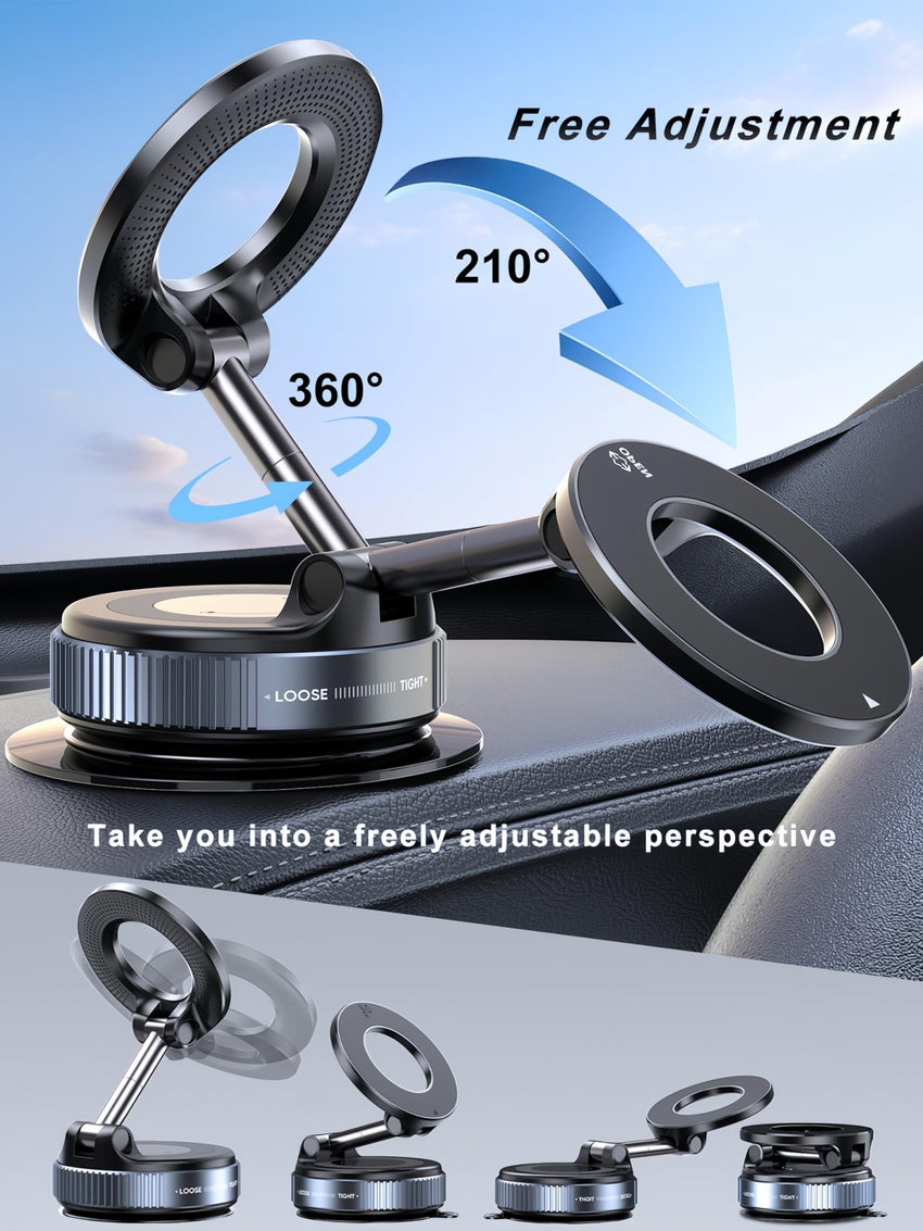 Upgraded 360° Vacuum Magnetic Phone Holder, Magnetic Car Phone Mount, Hands - Free Suction Cup Phone Holder for Car/Gym/Mirror/Shower, Car Mount Compatible with iPhone 16 Pro Max/Android - 7DAY'S