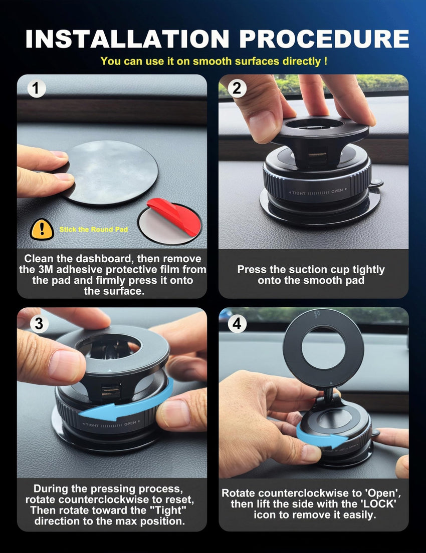 Upgraded 360° Vacuum Magnetic Phone Holder, Magnetic Car Phone Mount, Hands - Free Suction Cup Phone Holder for Car/Gym/Mirror/Shower, Car Mount Compatible with iPhone 16 Pro Max/Android - 7DAY'S