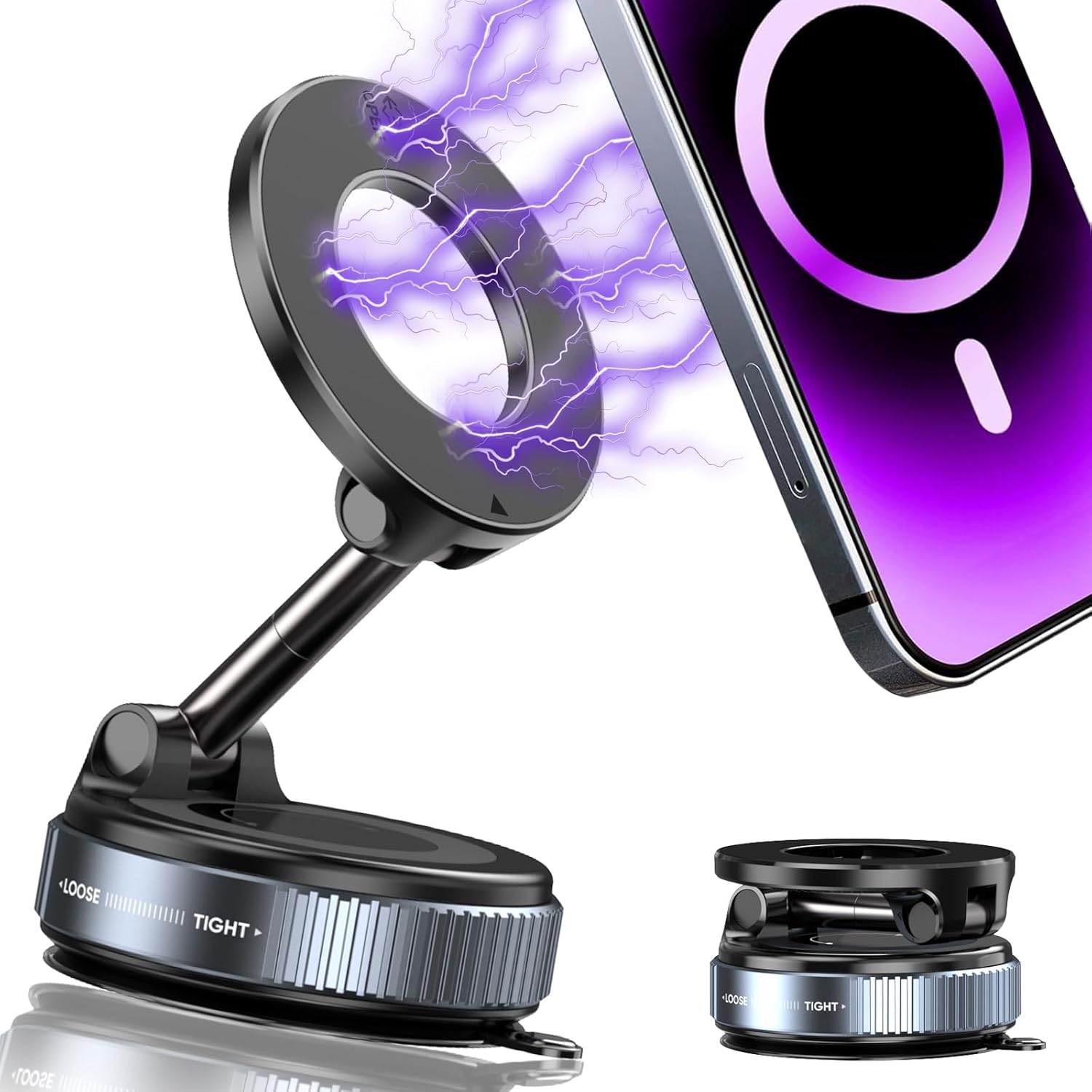 Upgraded 360° Vacuum Magnetic Phone Holder & Solar Smart Car Air Freshener with Auto On/Off, Aluminum Alloy Body,3 Adjustable Concentration - 7DAY'S