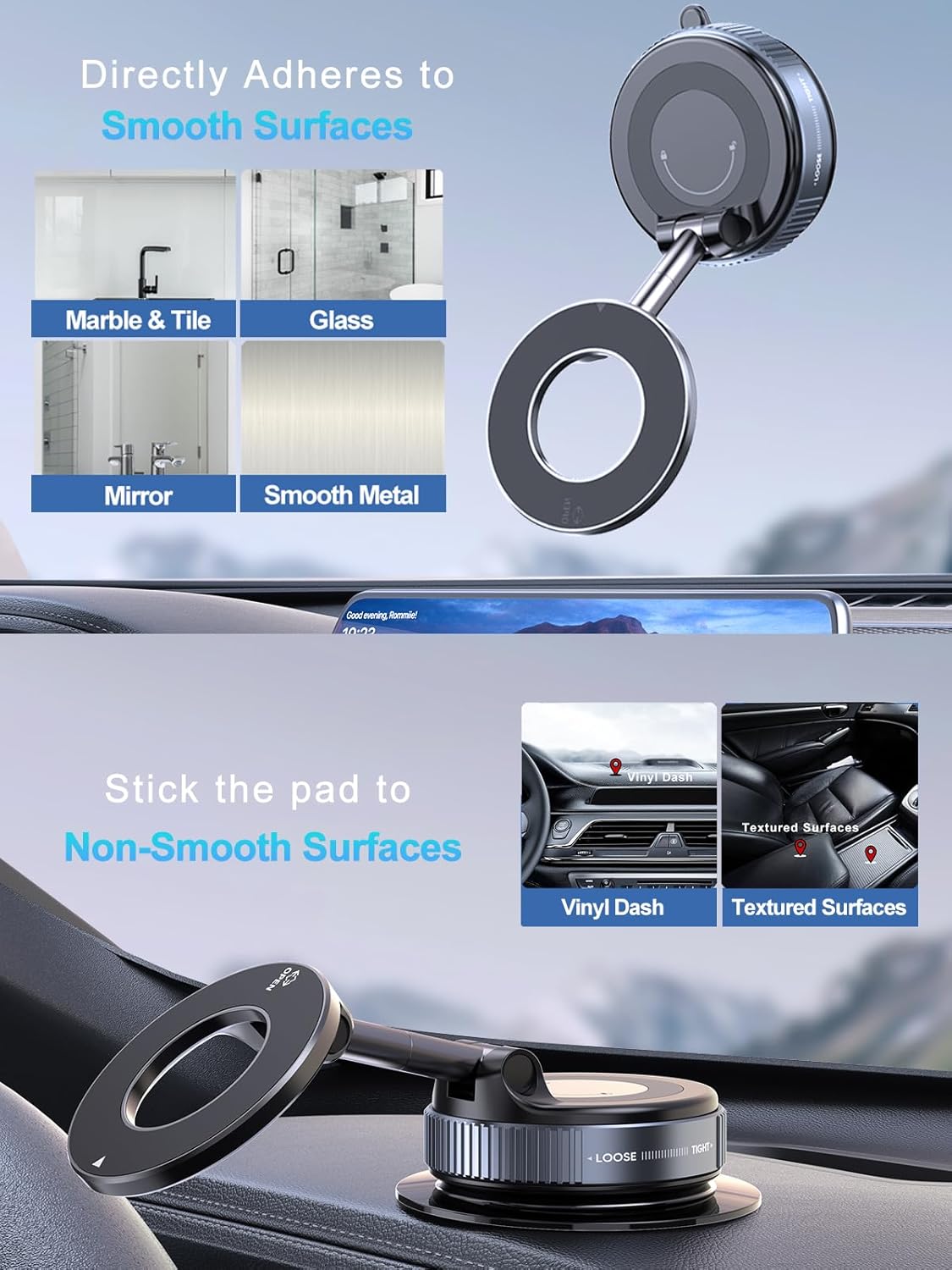 Upgraded 360° Vacuum Magnetic Phone Holder & Solar Smart Car Air Freshener with Auto On/Off, Aluminum Alloy Body,3 Adjustable Concentration - 7DAY'S