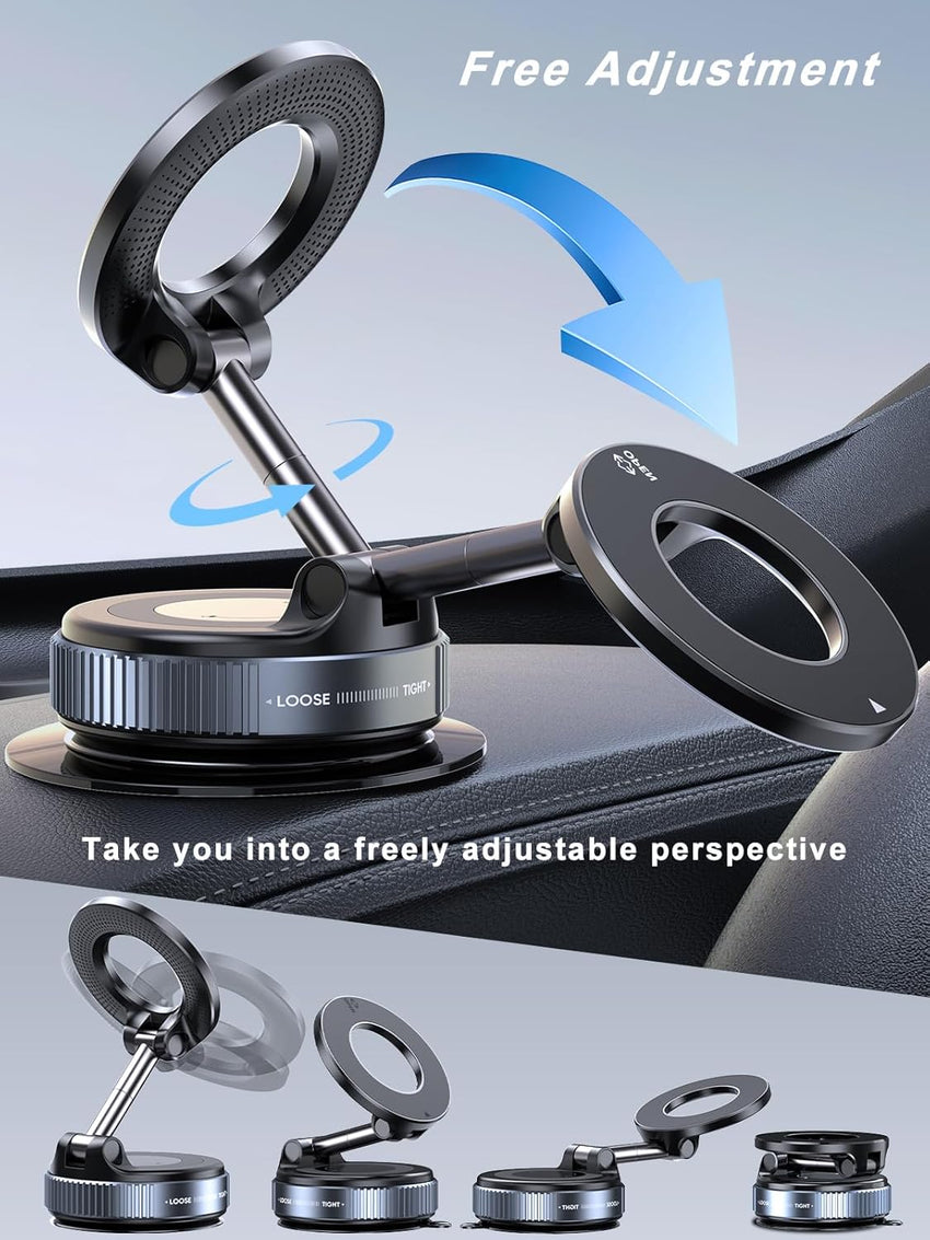 Upgraded 360° Vacuum Magnetic Phone Holder & Solar Smart Car Air Freshener with Auto On/Off, Aluminum Alloy Body,3 Adjustable Concentration Black - 7DAY'S