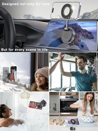 Upgraded 360° Vacuum Magnetic Phone Holder & Solar Smart Car Air Freshener with Auto On/Off, Aluminum Alloy Body,3 Adjustable Concentration Black - 7DAY'S