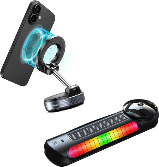 Upgraded 360° Vacuum Magnetic Phone Holder & Solar Smart Car Air Freshener with Auto On/Off, Aluminum Alloy Body,3 Adjustable Concentration Black - 7DAY'S