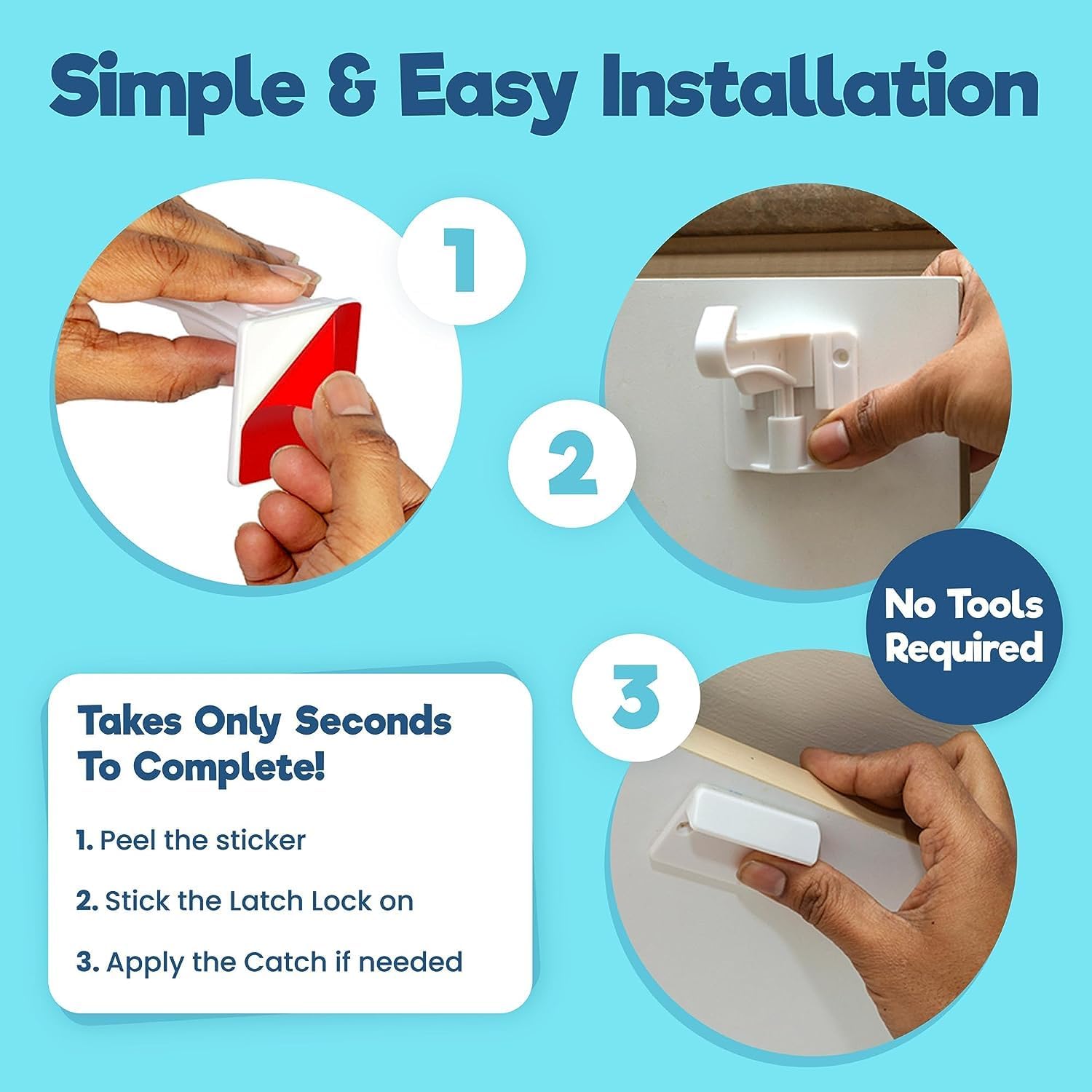 Upgraded Invisible Baby Proofing Cabinet Latch Locks (10 Pack) - No Drilling or Tools Required for Installation, Works with Most Cabinets and Drawers, Works with Countertop Overhangs, Highly Secure - 7DAY'S