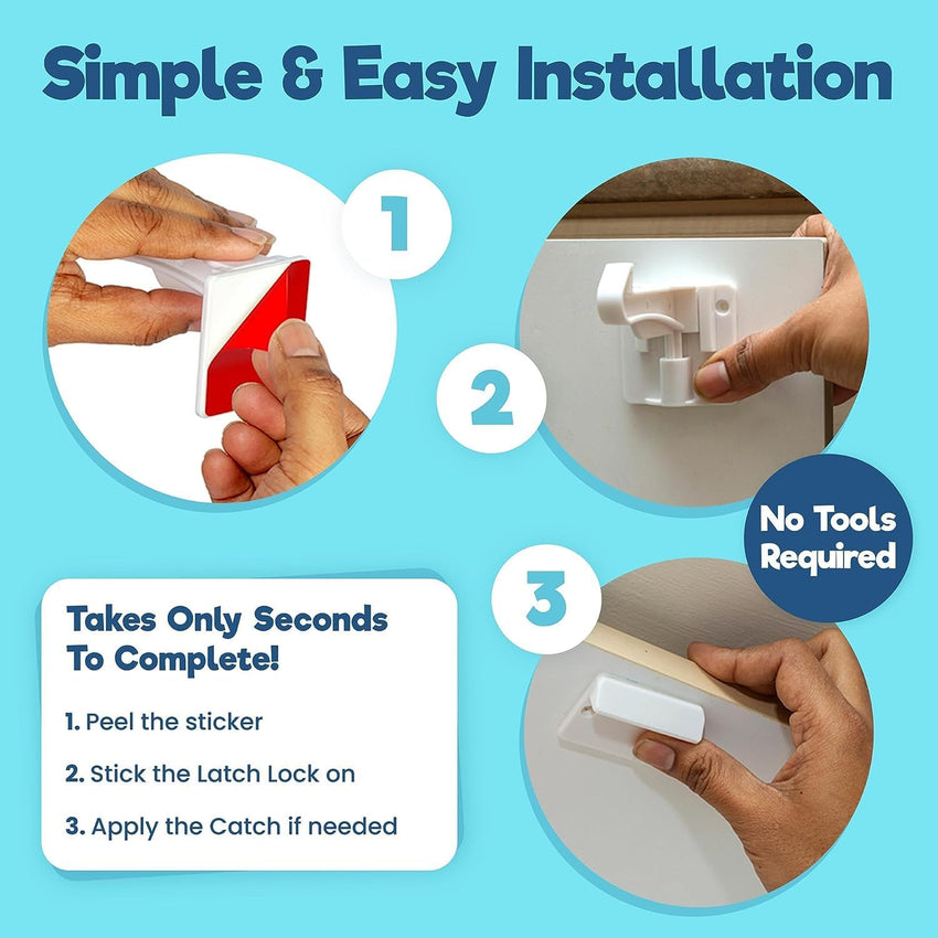Upgraded Invisible Baby Proofing Cabinet Latch Locks (10 Pack) - No Drilling or Tools Required for Installation, Works with Most Cabinets and Drawers, Works with Countertop Overhangs, Highly Secure - 7DAY'S