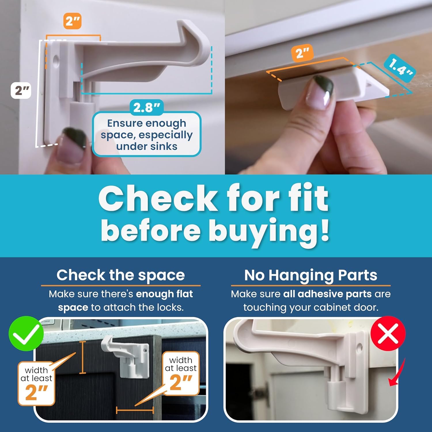 Upgraded Invisible Baby Proofing Cabinet Latch Locks (10 Pack) - No Drilling or Tools Required for Installation, Works with Most Cabinets and Drawers, Works with Countertop Overhangs, Highly Secure - 7DAY'S