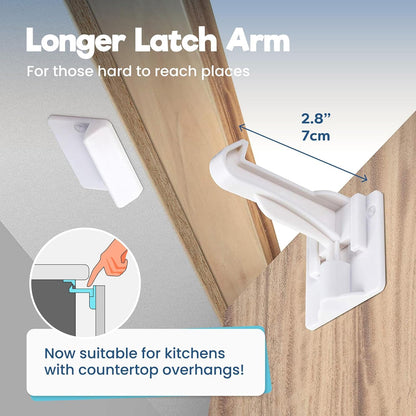 Upgraded Invisible Baby Proofing Cabinet Latch Locks (10 Pack) - No Drilling or Tools Required for Installation, Works with Most Cabinets and Drawers, Works with Countertop Overhangs, Highly Secure - 7DAY'S