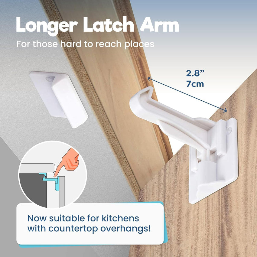 Upgraded Invisible Baby Proofing Cabinet Latch Locks (10 Pack) - No Drilling or Tools Required for Installation, Works with Most Cabinets and Drawers, Works with Countertop Overhangs, Highly Secure - 7DAY'S