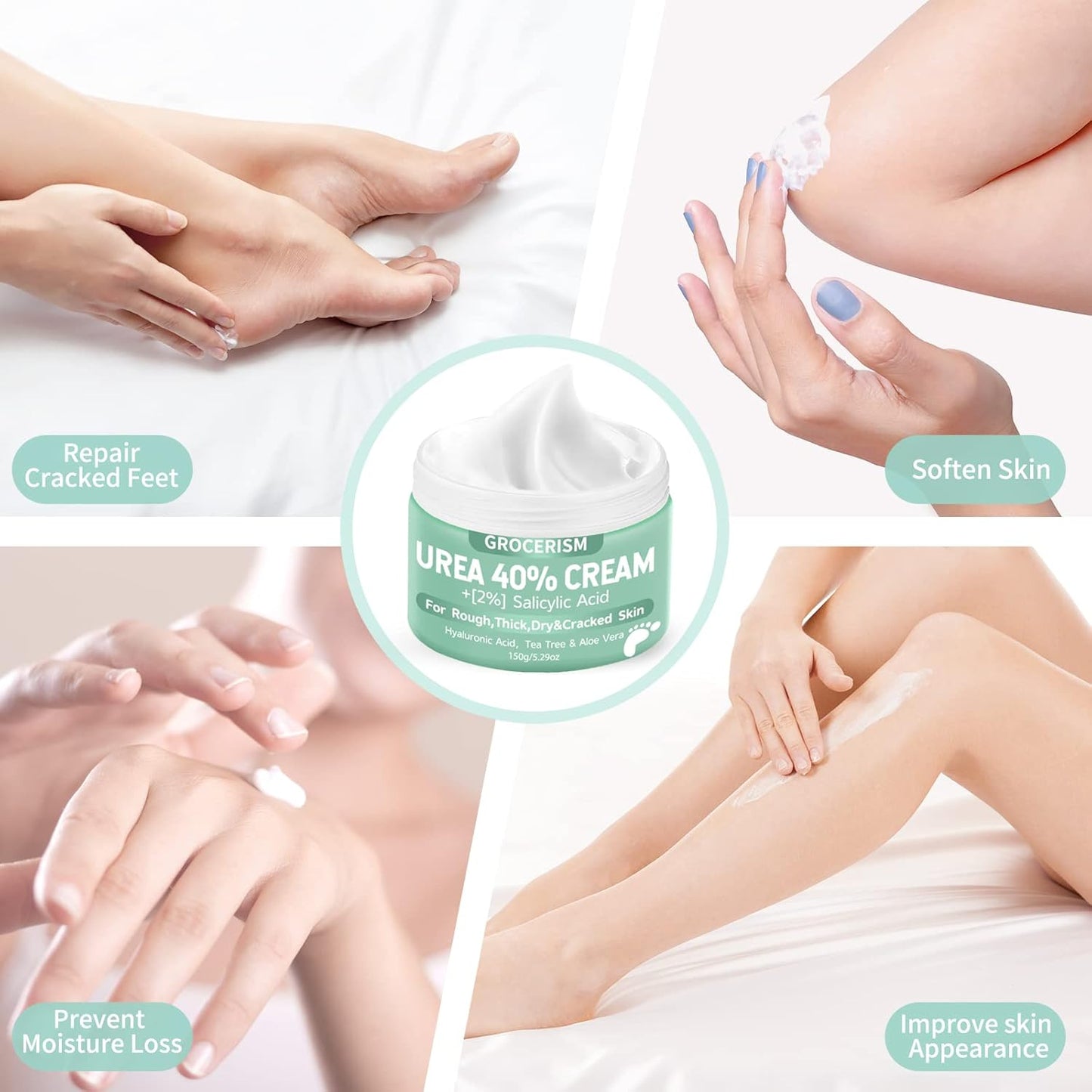 Urea Cream 40 Percent For Feet Plus 2% Salicylic Acid 5.29 oz || Foot Cream and Hand Cream Maximum Strength with Hyaluronic Acid,Tea Tree,and Aloe Vera For Deep Moisturizes,Callus Remover - 7DAY'S