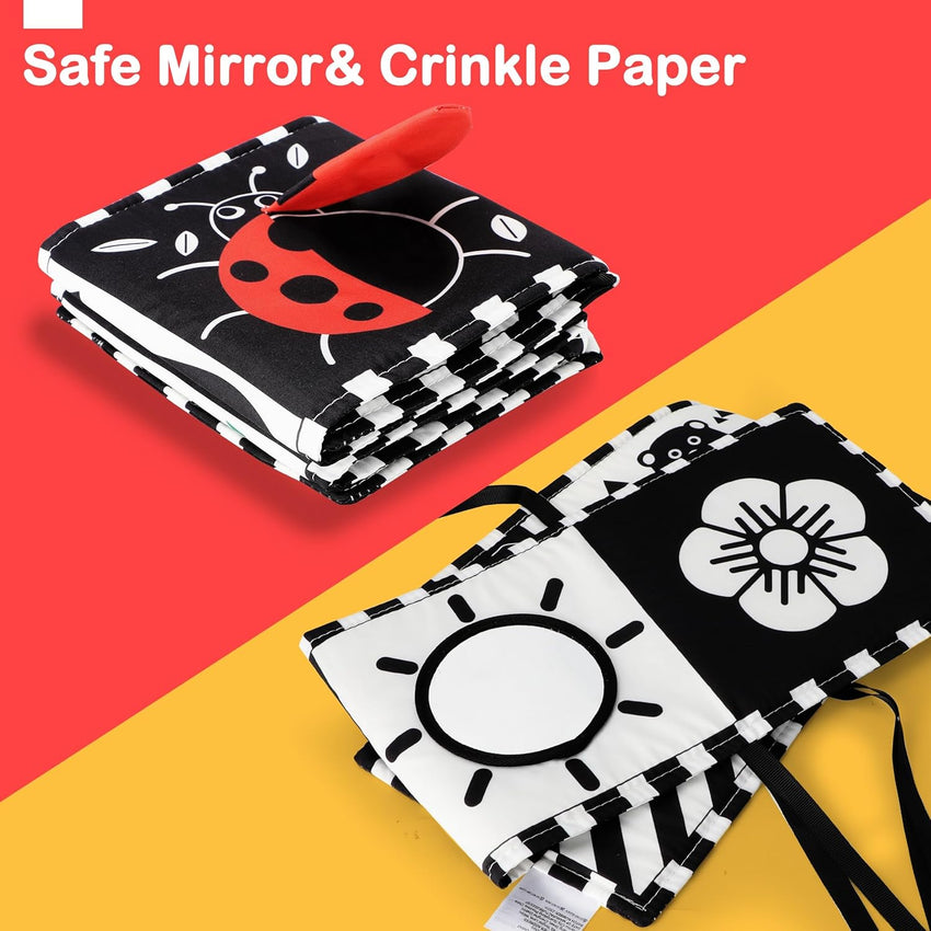 URMYWO Black and White Baby Toys, Tummy Time High Contrast Newborn Toys 0 - 3 Months, Soft Baby Book, Visual Stimulation Montessori Sensory Infant Toys 0 - 6 - 12 Months, Shower Gift for Boys Girls - 7DAY'S